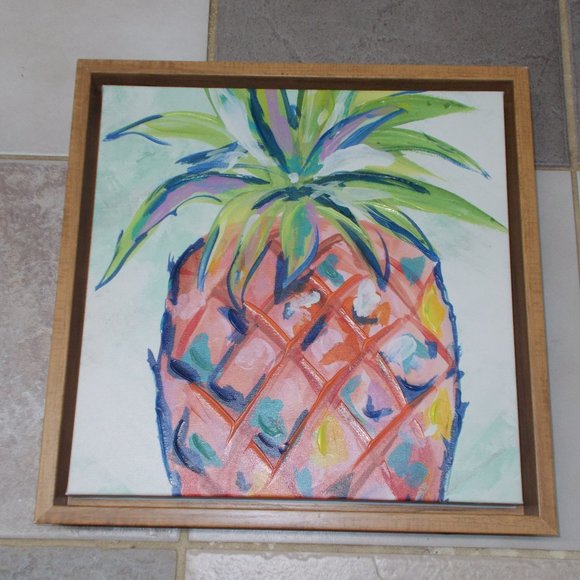 Pineapple painting Other - Pineapple impasto acrylic painting framed, 14"x14"